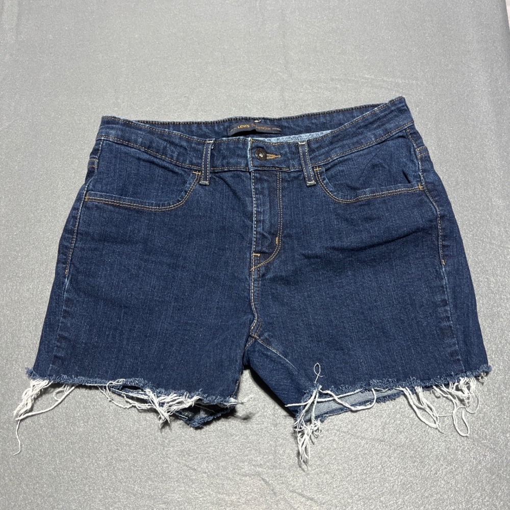 Levis The Original Jean Dark Wash Denim Cut Off Shorts Size 12M Frayed Hem